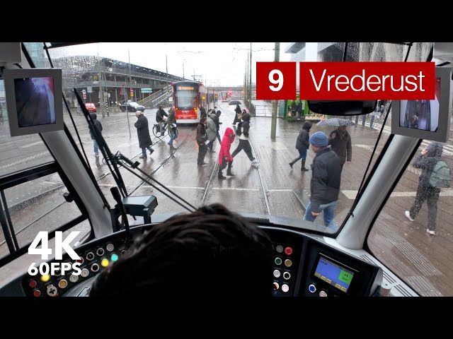 Pouring rain | 🚊 HTM Line 9 | 4K Tram Cabview | 🇳🇱 The Hague | Siemens Avenio