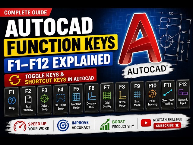 AutoCAD Function Keys F1–F12 Explained | Toggle Keys & Shortcut Keys in AutoCAD | F1 to F12