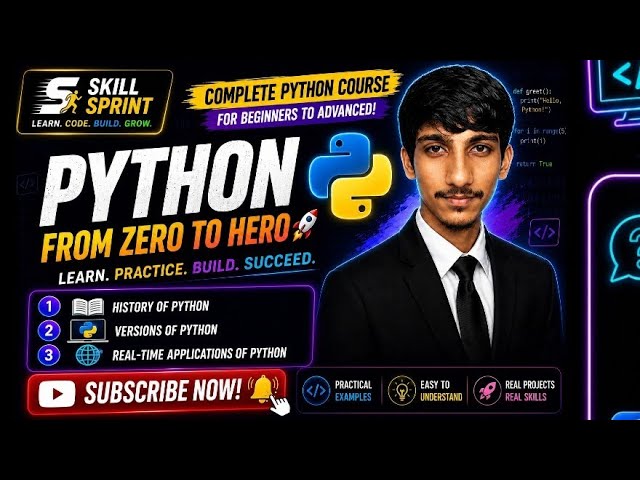 Learn Python from Scratch | Python Introduction for Beginners | History | Versions | Applications.