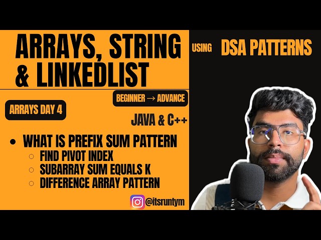 L4. Prefix Sum Pattern || JAVA C++|| Pivot Index || Subarray Sum Equals K, Difference Array Pattern