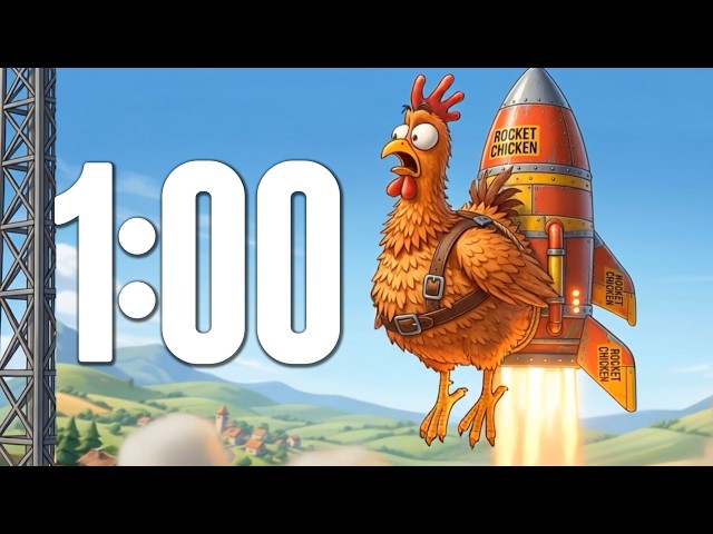 1 Minute Timer 🚀 Rocket Chicken Blast Off Countdown with Music for Kids
