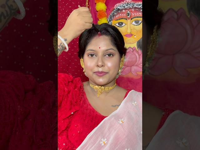 Durga Puja Dashami Look: How to Apply Sindur | Traditional Bengali Bridal Makeup Tutorial
