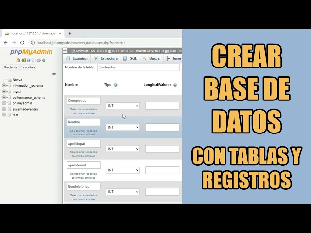 Crear base de datos con tablas y registros, en MySQL / phpMyAdmin