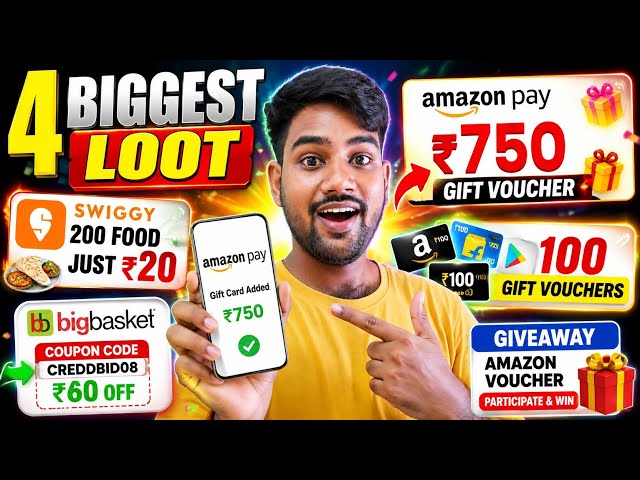 😱 ₹750 AMAZON VOUCHER FREE? + SWIGGY ₹200 FOOD @ ₹20 🔥 4 BIG LOOT!