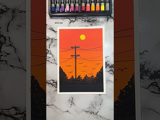 🌄✨Easy Sunset Scenery Drawing #shorts #art #drawing #oilpastel
