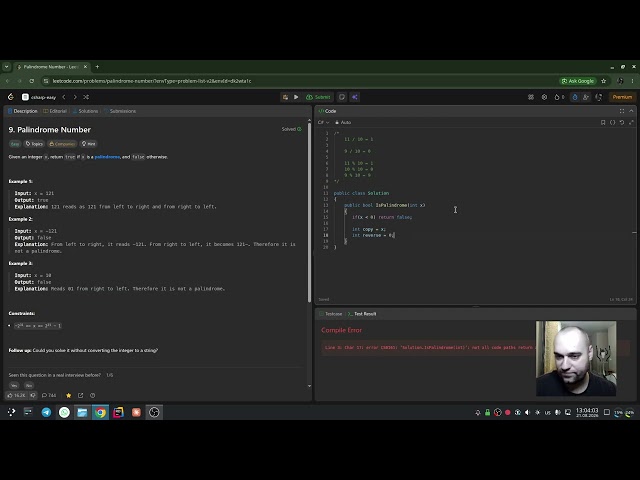 C# LeetCode: 9. Palindrome Number