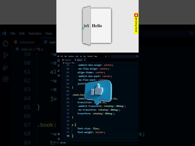 HTML CSS 3D Book Hover Animation | #shorts #coding