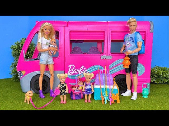 Barbie & Ken Doll Family Packing Bags and Camper