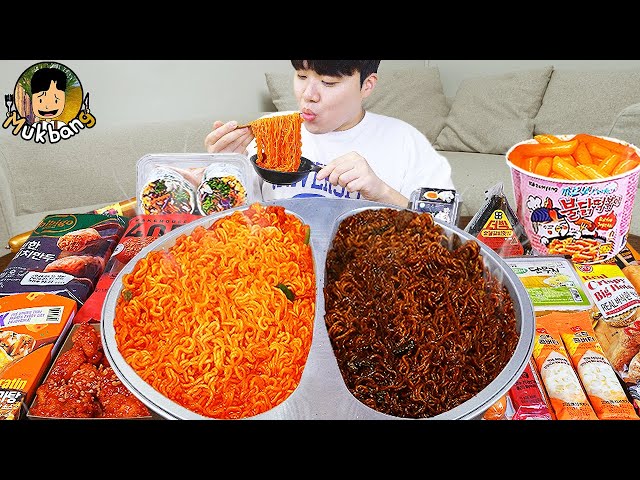 ASMR MUKBANG convenience store store, FIRE Noodle, HOT DOG, GIMBAP, Tteokbokki EATING SOUND !