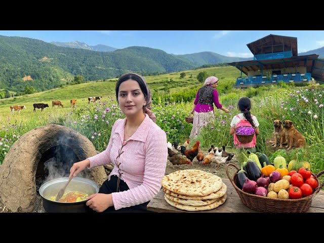 IRAN daily village life; baking bread and vegetables 