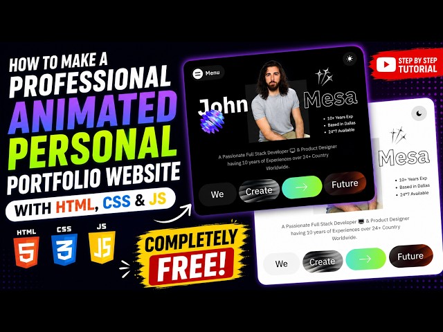 How to Make a Professional Animated Personal Portfolio Website for FREE using HTML, CSS & JavaScript