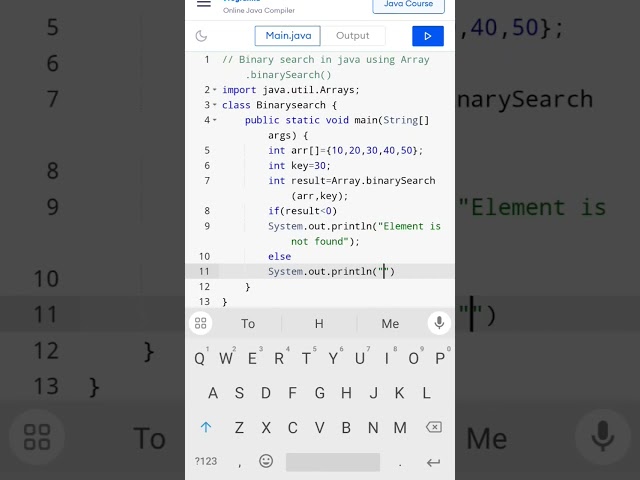 Binary search in Java using Arrays.binarySearch() #codingguru #youtubeshorts 😎😎