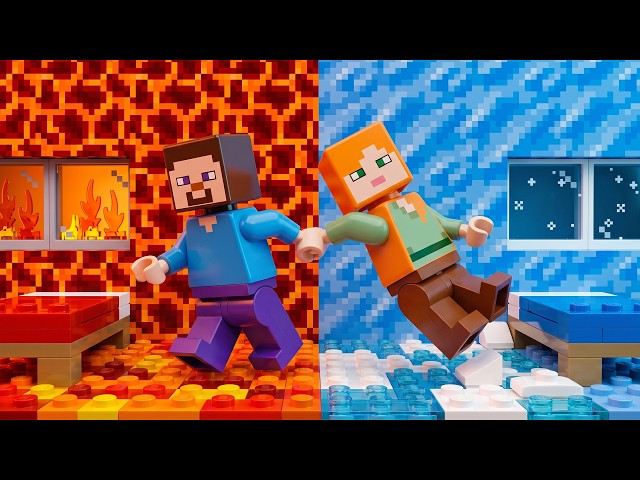 100 Days in a Split Lava vs Ice World in LEGO Minecraft | Minecraft Animation | Lego Stop Motion