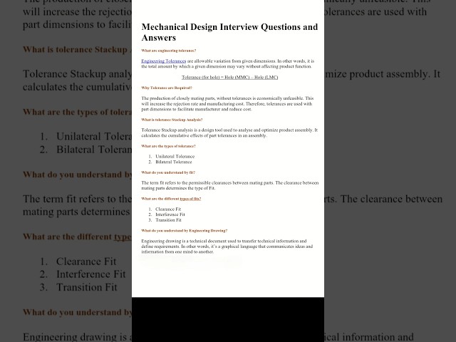 mechanical design engineer interview questions #mechanicalengineering #mechanical #designengineer