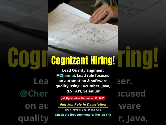 Lead Quality Engineer — Chennai | Automation (Cucumber/Java/Selenium) | Apply on Cognizant careers.