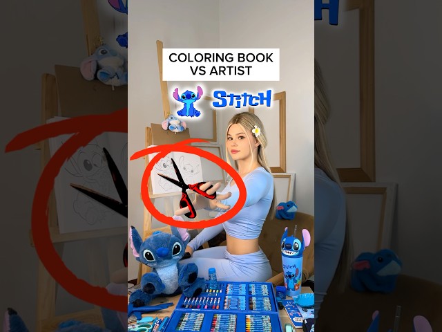 COLORING BOOK VS ARTIST✂️ STITCH💙 DID YOU FIND HIDDEN FISH?🐟 #stitch #art #artist #short #drawing