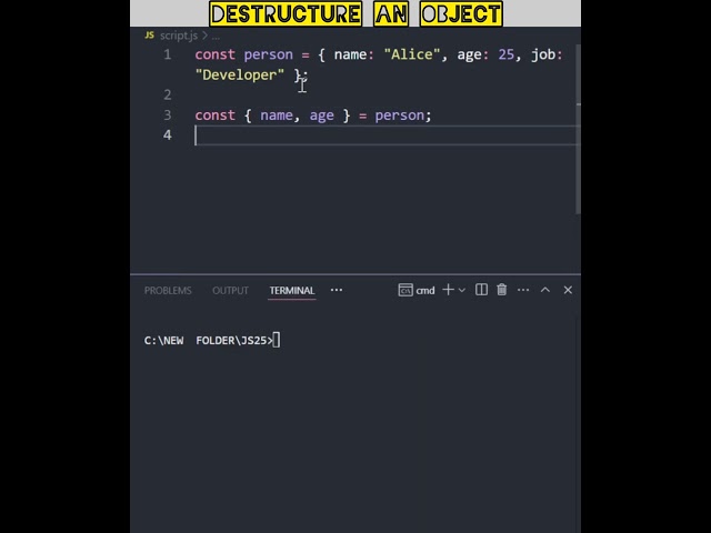 JavaScript Object Destructuring in 60 Seconds! 🔥 | JS Tips & Tricks #coding #jsdev #shorts