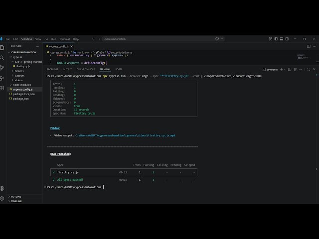 Cypress Web Applications Testing and Video Recording: Cypress automatic Video recording Command