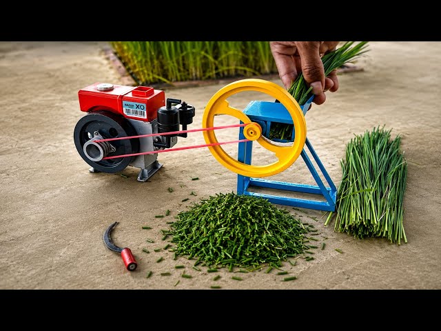 New DIY Mini Chaff Cutter Machine Powered by Small Diesel Engine | Amazing Grass Cutting Machine
