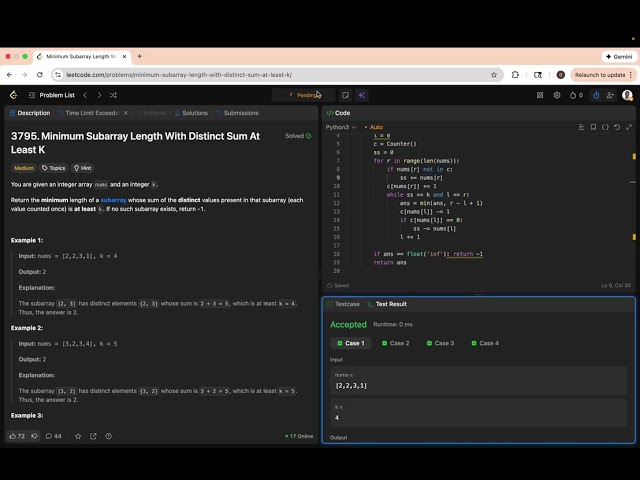 Minimum Subarray Length With Distinct Sum At Least K