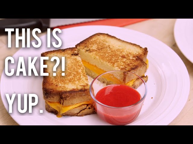 How To Make A GRILLED CHEESE SANDWICH...CAKE! Pound cake 'bread' and modeling chocolate 'cheese'!