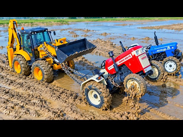 Jcb tractor video | JCB 5CX Muddy Accident Pulling Out Swaraj Tractor Mahindra Tractor | gadi Jcb