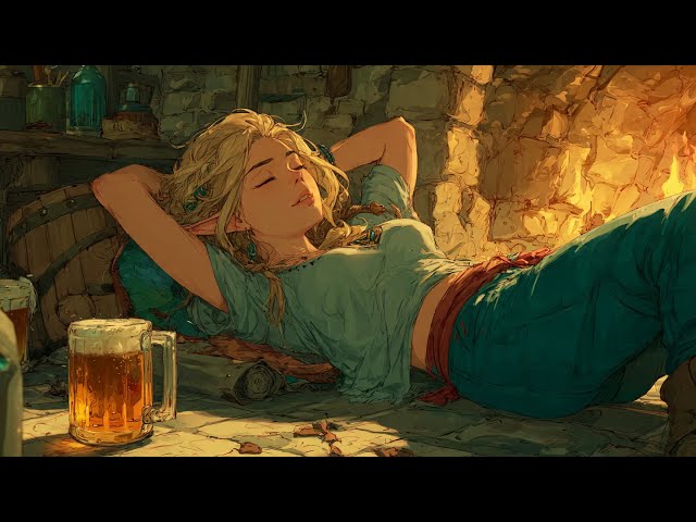 Cozy Medieval Tavern Ambience 🔥 Fireplace & Bard Music | D&D Fantasy RPG