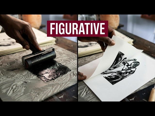 Expressive Figurative Printmaking | Black & White Linocut-Style Artwork on Paper