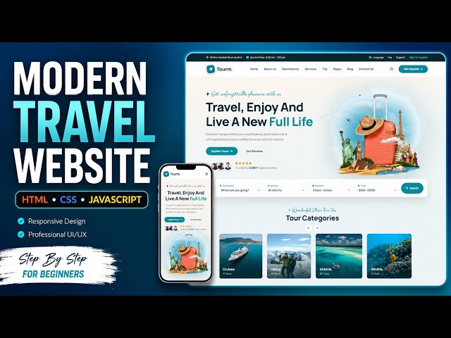Build a Modern Travel Website Using HTML CSS And JavaScript