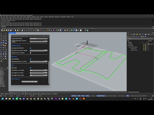 Tabs for 2D Profile Cutting in KaroroCAM
