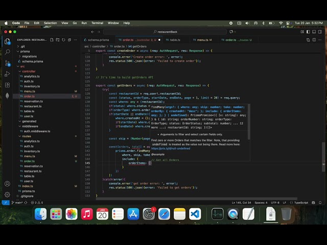 Restaurant Website Builder SaaS with [TypeScript/Node/Next.js] Dev | Building get Order API