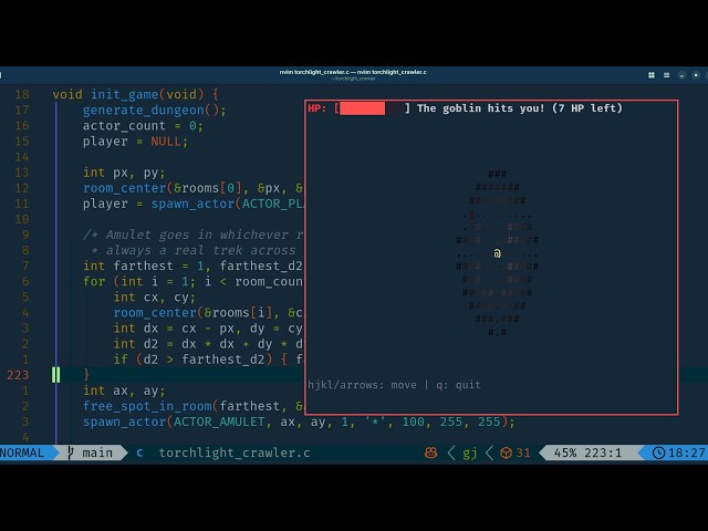I Added Procedural Dungeons to My Torchlight Crawler Game in C | Neovim, tmux & ASMR Coding