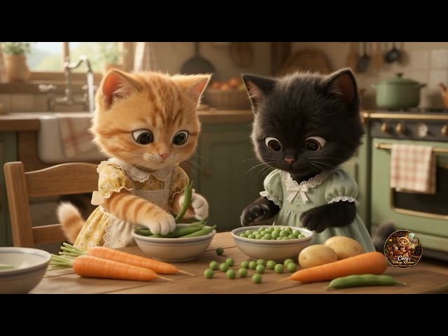 Baby Kitty Invites Her New Friend for Lunch 🐱🖤 | Cozy Cat Family Story | @Cozy Village Kitchen 