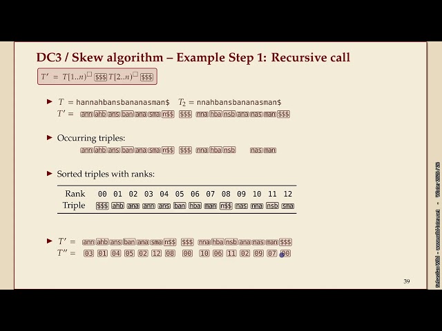 Algorithms of Bioinformatics (Winter 2025-26) 6-8 Linear time suffix sorting - DC3