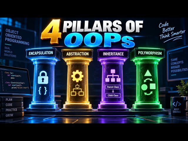 4 Pillars of OOPs Explained in 9 Minutes | Encapsulation, Abstraction, Inheritance & Polymorphism