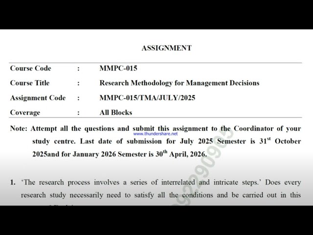 IGNOU MMPC-015 Solved Assignment July 2025 Jan 2026 [FREE] MBA  research Methodology of management