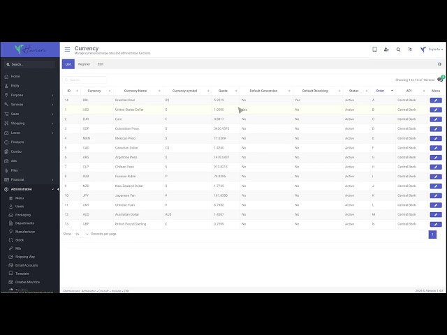 How to register currencies in erp Havieri