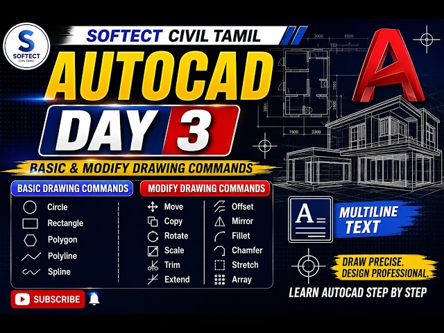 AutoCAD Day 3 Tamil | Drawing & Modify Commands Complete Tutorial