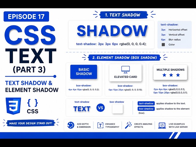 CSS Text (Part 3) | Text Shadow & Element Shadow – Episode 17