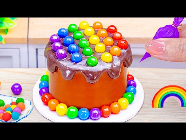 Mini Rainbow Cake Recipe With Chocolate 🌈 Cute Tiny Dessert! | Mini Sweet Cake