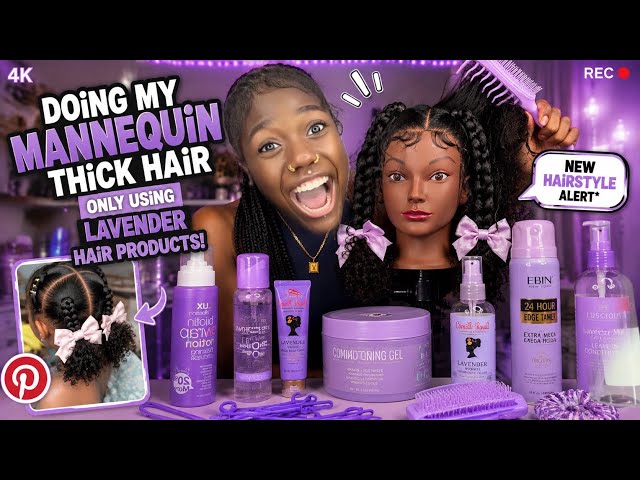 DOiNG My MANNEQUiN THiCK HAiR OnLy USiNG LAVENDER HAiR PRODUCTs *back2school hairstyle* 