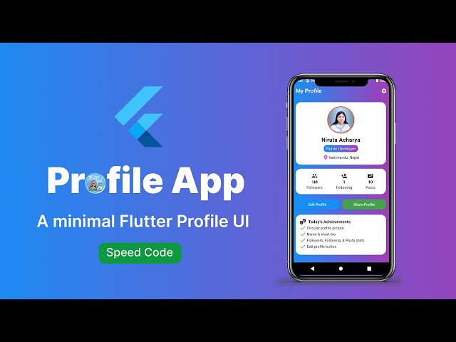 Flutter Profile UI Speed Code | Clean & Minimal Profile App Design | Flutter Girl