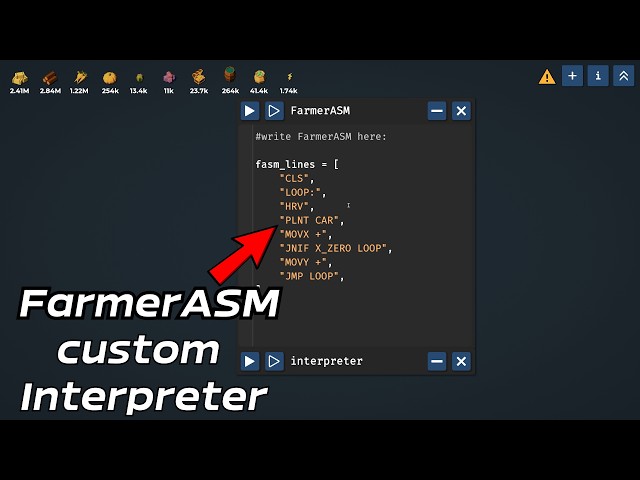 custom Interpreter for "The Farmer Was Replaced" coding game - FarmerASM