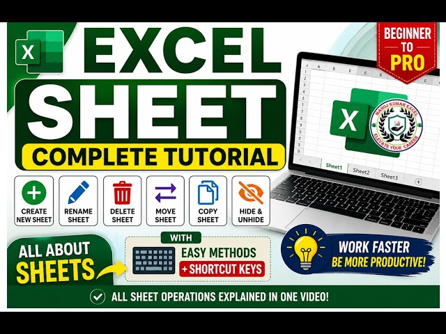 Excel Sheet Tutorial for Beginners | Create, Rename, Delete, Move & Copy Sheets (Shortcut Keys)