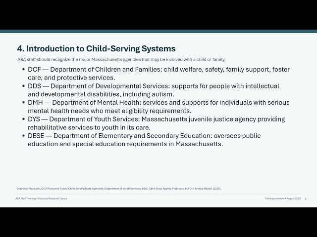 MassHealth ABA Staff Training Selected Requirements  Training