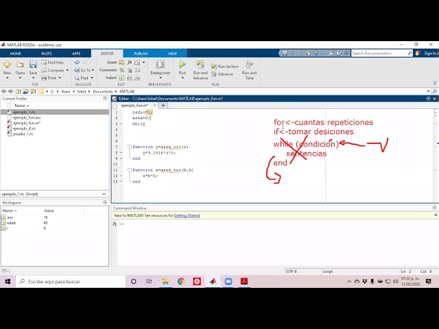 funciones y while en matlab