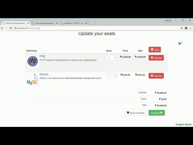 Ecommerce website project in php and mysql: List all cart items part 4