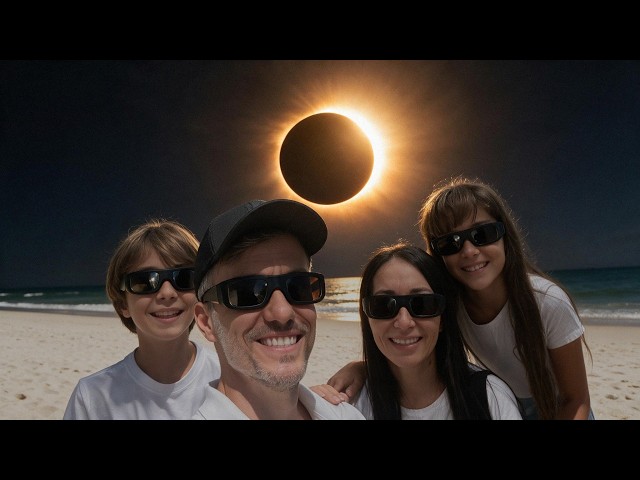 Solar eclipse on the beach in Spain