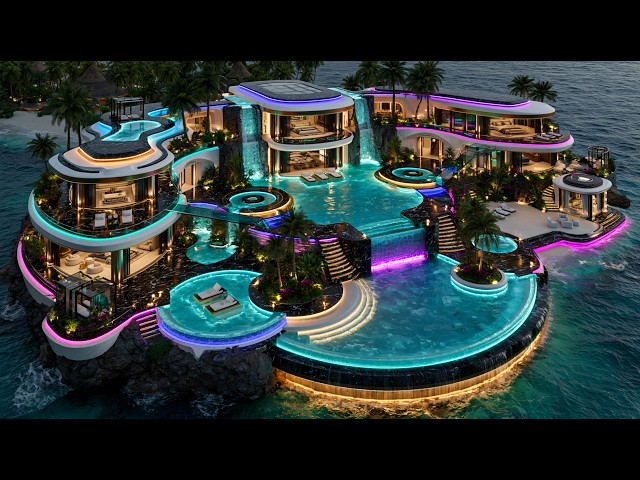 Touring a $500M Black Marble Mega Mansion With Infinity Pools & Neon Luxury