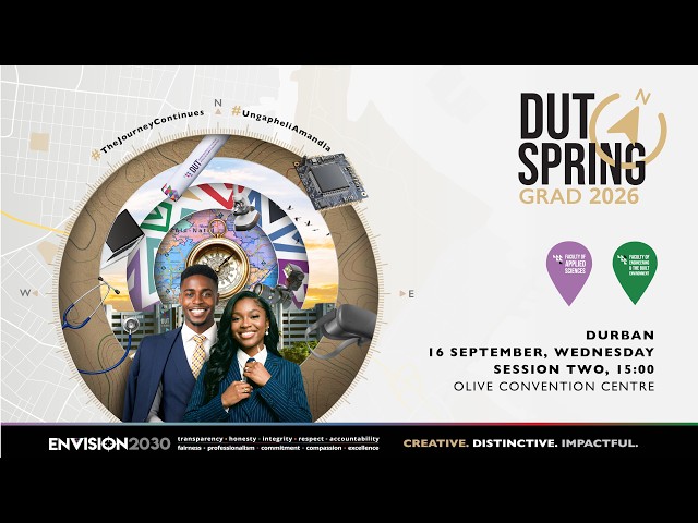 DUT Spring Graduation 2026 – Applied Sciences and EBE - Durban – Wednesday 16 September 2026, 15:00